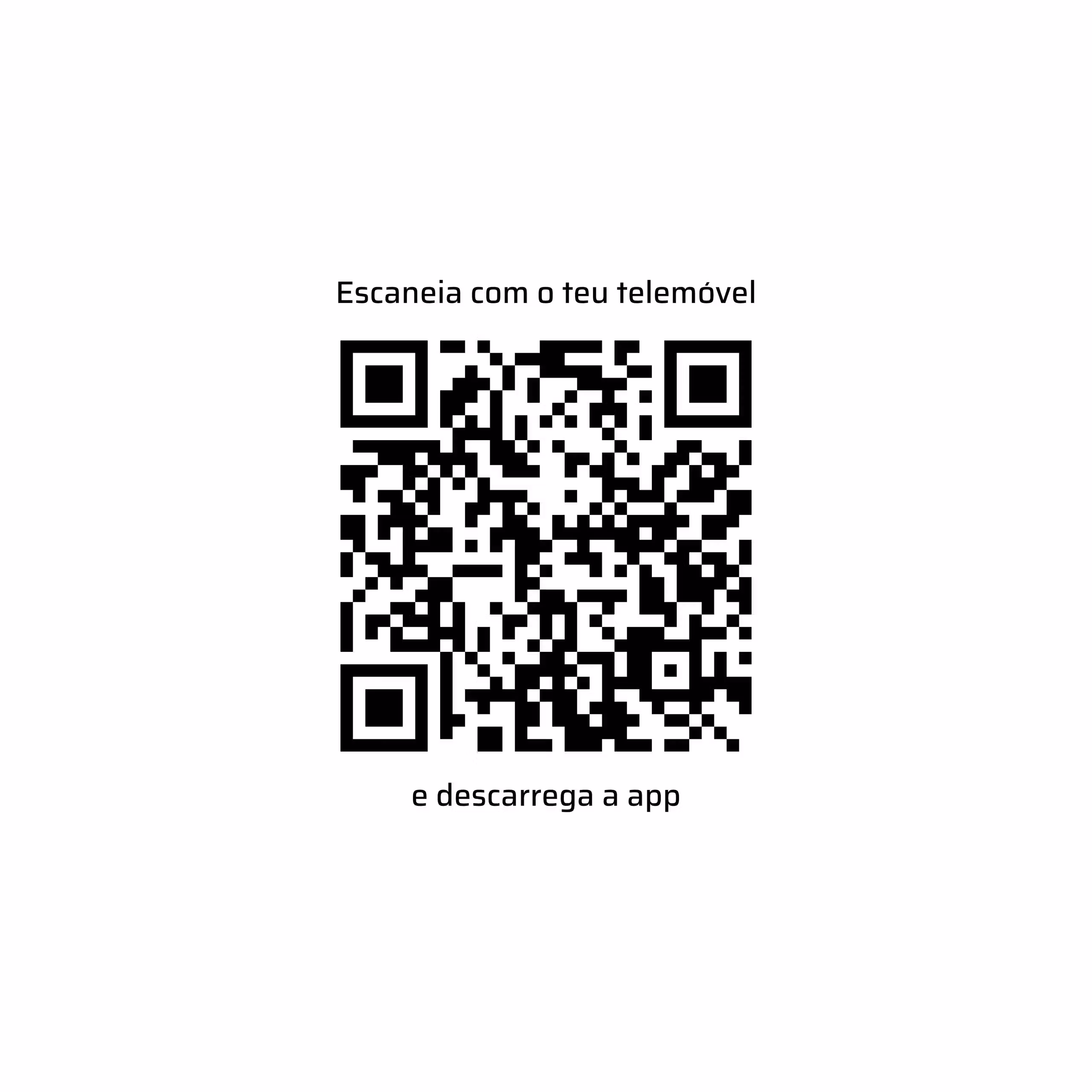 QR Code. Escaneia com o teu telemóvel e descarrega a app